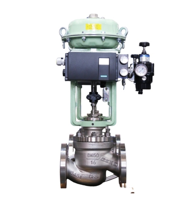 Válvula de controle e desligamento de assento único com aletas de resfriamento inteligentes de diafragma pneumático